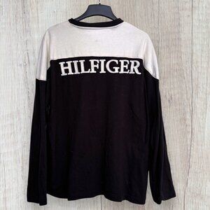 TOMMY HILFIGER Vintage Y2K Spellout Big Stripe Black White Crew Neck Sweatshirt